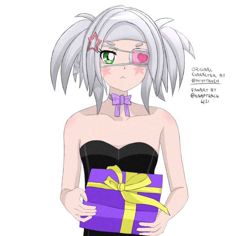 Aki fanart in bunny suit holding a present for Mikas birthday! Digital color illustration.