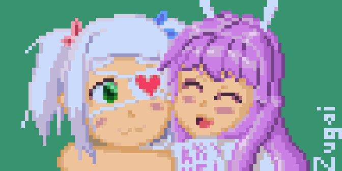 Mika and Aki hug pixelart