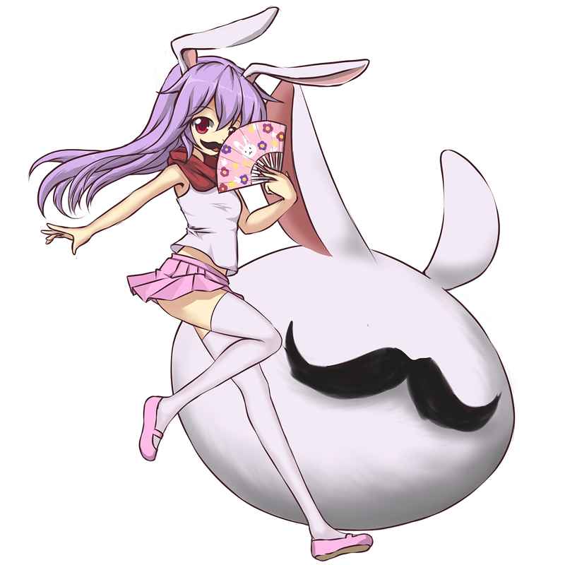 Mikapyon with old design outfit, moustache and a big rabbit blob. Digital color illustration.