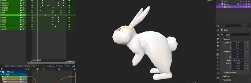 mikapyonゲーム制作用のBlender 3Dウサギアニメーションスクリーンショット。
